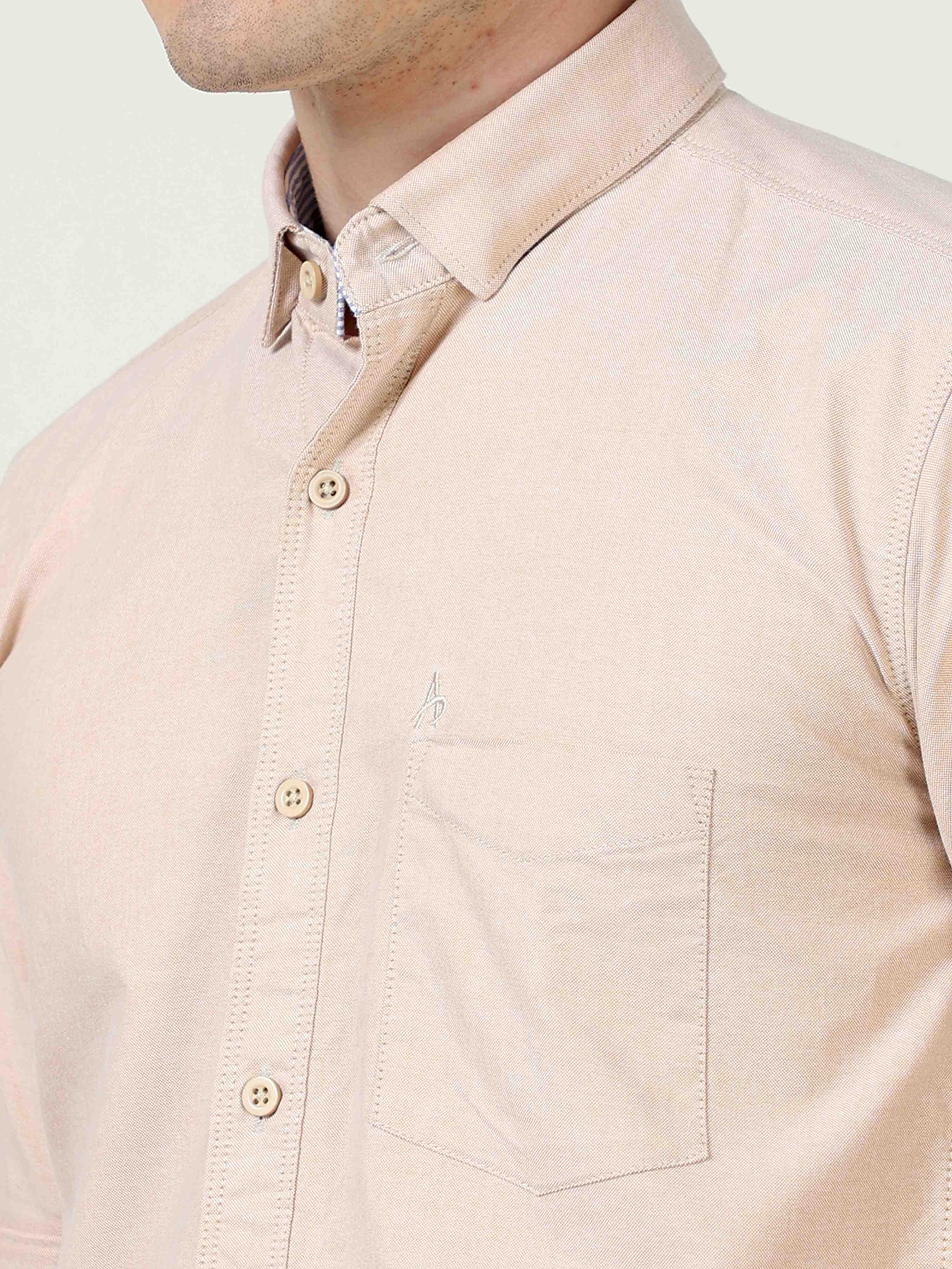 Slim Fit Beige Full Sleeve Shirt